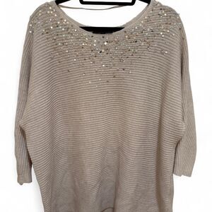 Lane Bryant Women's Beige Cream Sparkle Gold Sequin Pearl Embellished Sweater